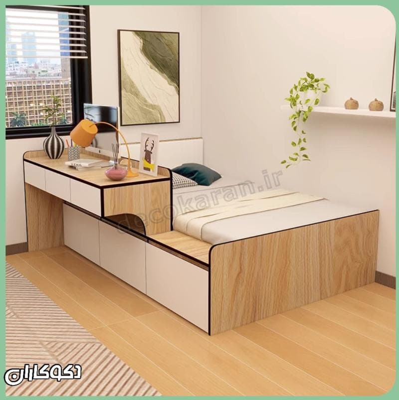 تخت خواب + میز تحریر دکوکاران مدل T143