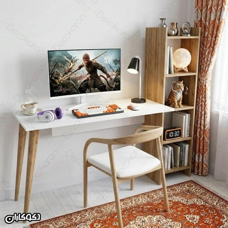 میز تحریر کتابخانه دار پایه چوبی مدل MTK130 دکوکاران