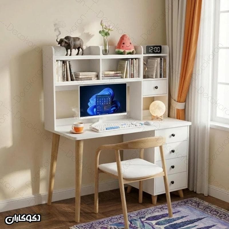 میز تحریر کتابخانه دار ۵ کشو پایه چوبی مدل MTK136 دکوکاران