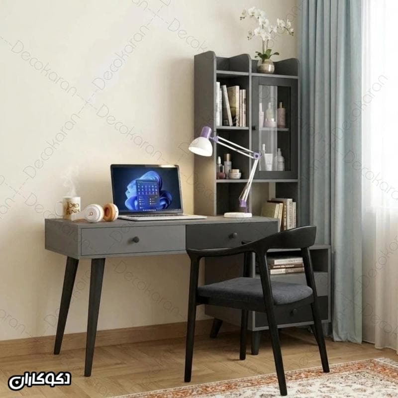 میز تحریر کتابخانه دار پایه چوبی مدل MTK145 دکوکاران