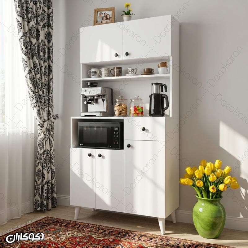 کافی بار ایستاده دکوری مدل KF119 دکوکاران؛ استند قهوه با کابینت و کشو