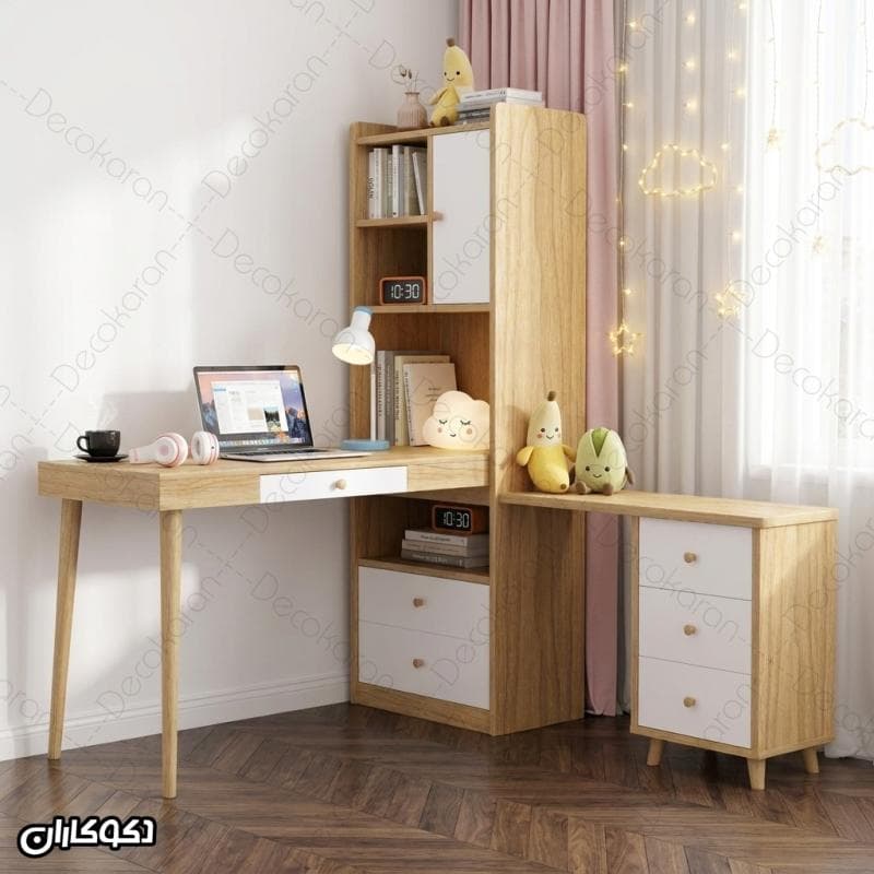 میز تحریر کنج متحرک کتابخانه دار مدل MTK110 دکوکاران
