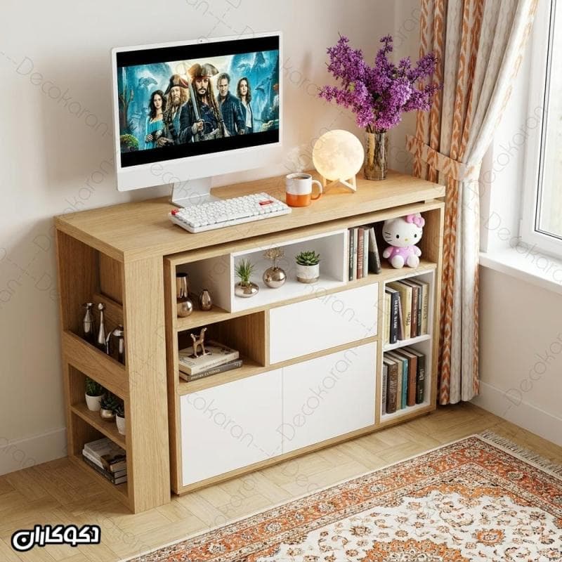 میز تحریر متحرک و کتابخانه دار مدل MTK120 دکوکاران