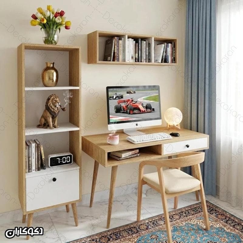 ست میز تحریر و کتابخانه سه تکه مدل MTK138 دکوکاران